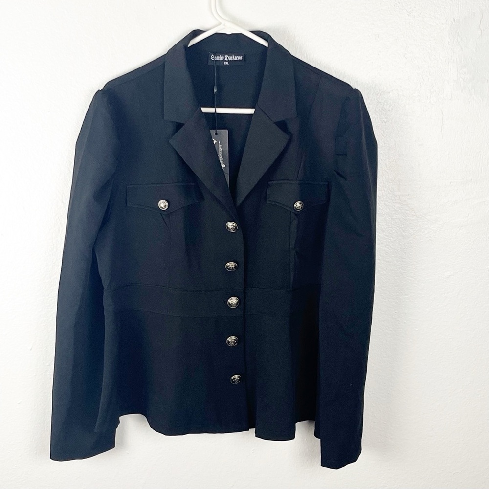 SCARLETT DARKNESS Black Chest Pocket Long Sleeves Button Blazer Jacket Size XXL